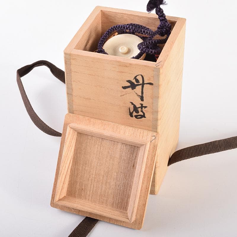 丹波焼　森本陶谷作　肩衝茶入　古代名物裂　黄地真田入間道仕覆　共箱　VR7563