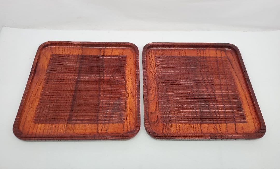 我谷盆　二枚セット　四方盆　トレー　27cm　くり貫き