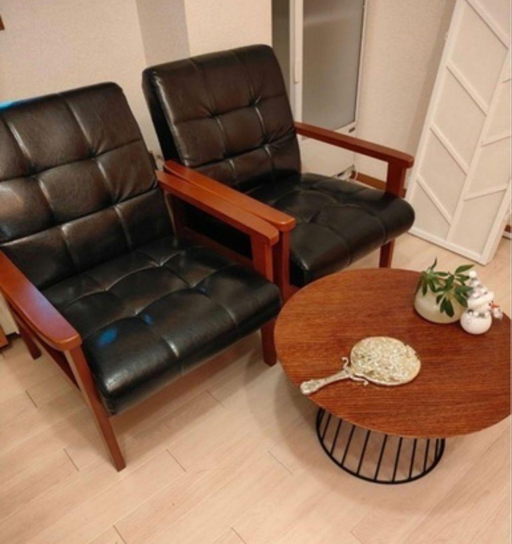 kiroroミッドセンチュリー風 1人掛けソファ2脚＆カフェテーブルセット