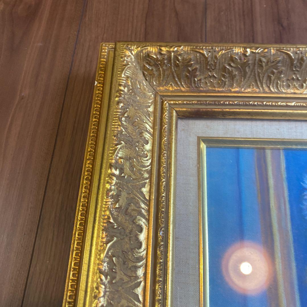 アンティーク木製大型額縁 F8 ゴールド塗装 高級感　表面ガラス 油絵込B4