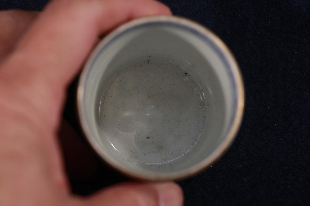 996　古伊万里大型金襴手奈良吉野桜満開図覗猪口　無傷　江戸中期　花見