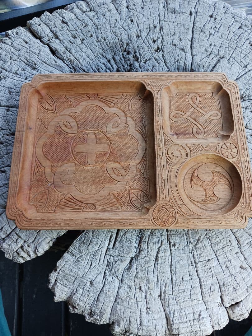 子持ち盆　イタ　アイヌ　白老　カムイ　文様　伝統工芸　御盆　アンティーク　食器