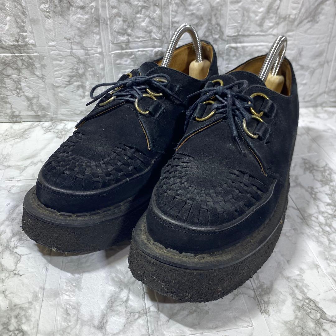 【E COX】スウェード　ラバーソール　黒　厚底 モカシン　アミアミ