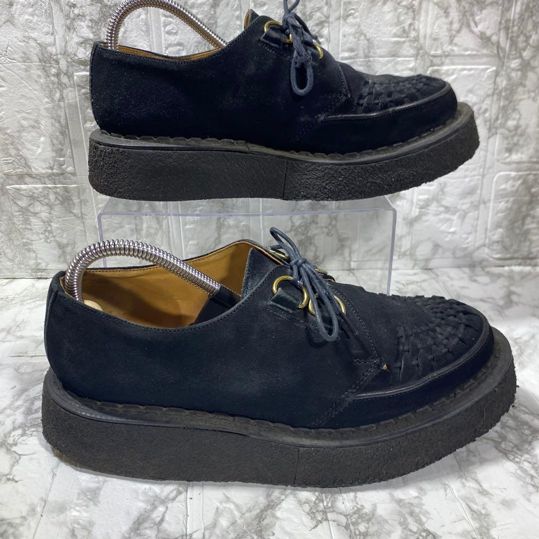 【E COX】スウェード　ラバーソール　黒　厚底 モカシン　アミアミ