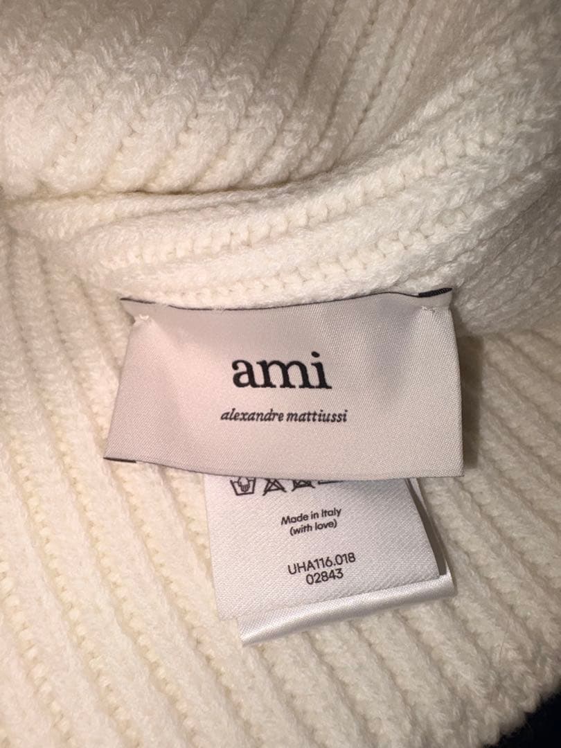 ✨️新品未使用✨️アミパリス ビーニーニット帽 ホワイト 男女兼用 ウール 巾着付き