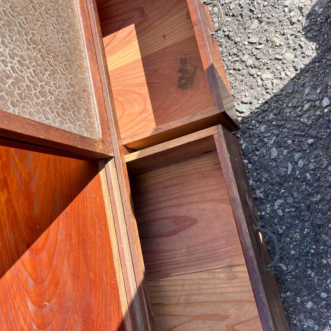 K◇ 茶箪笥 茶棚 無垢材 すり硝子 アンティーク ヴィンテージ 古家具 古民家