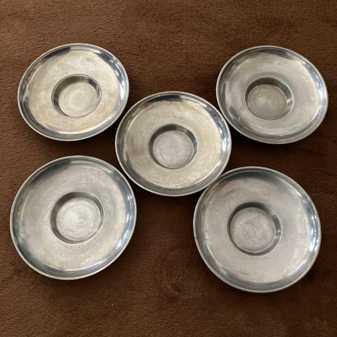 張萬順　中国　古玩　錫製　手造　茶托　煎茶道具　底款・在印