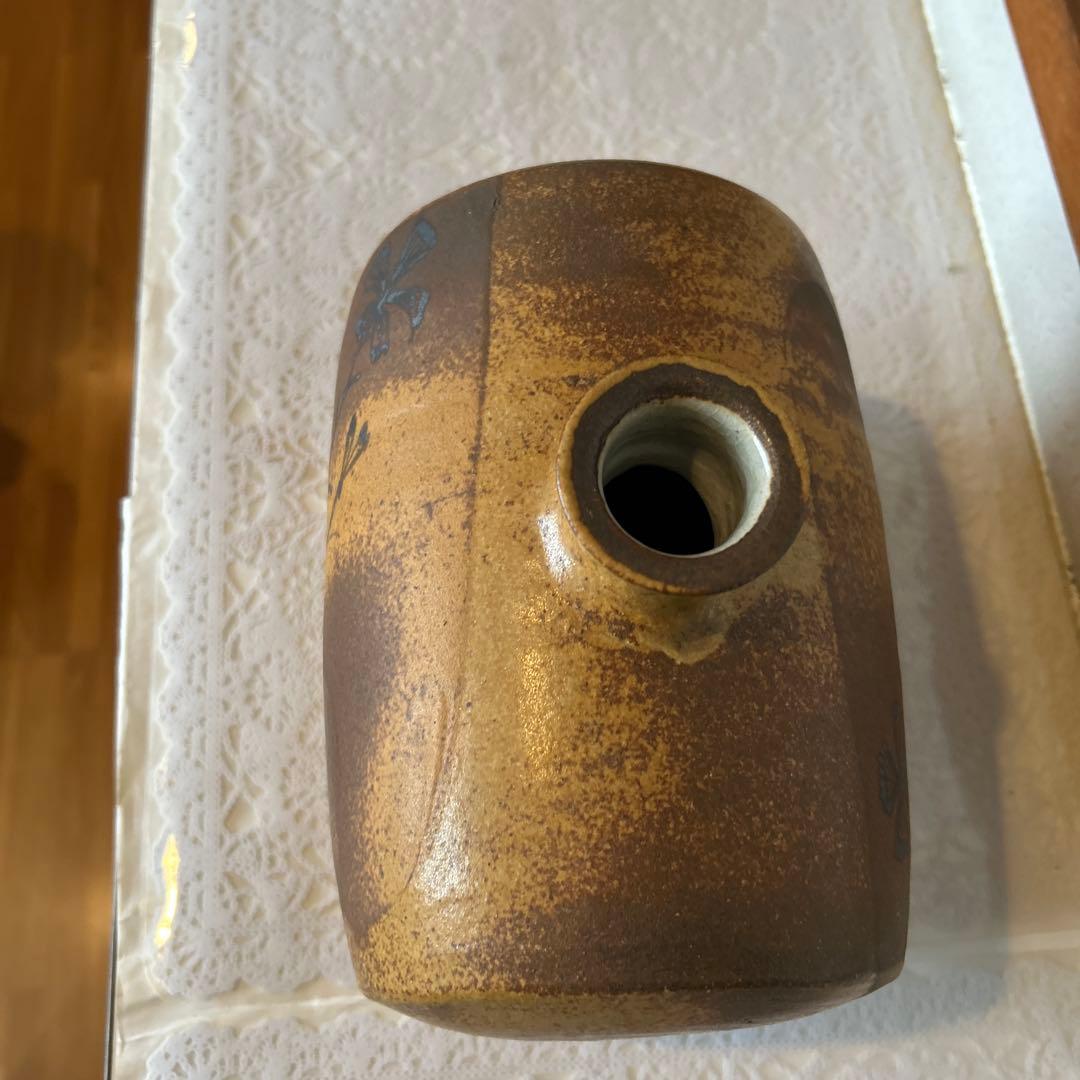 陶器 花瓶 中型 茶色と黄土色