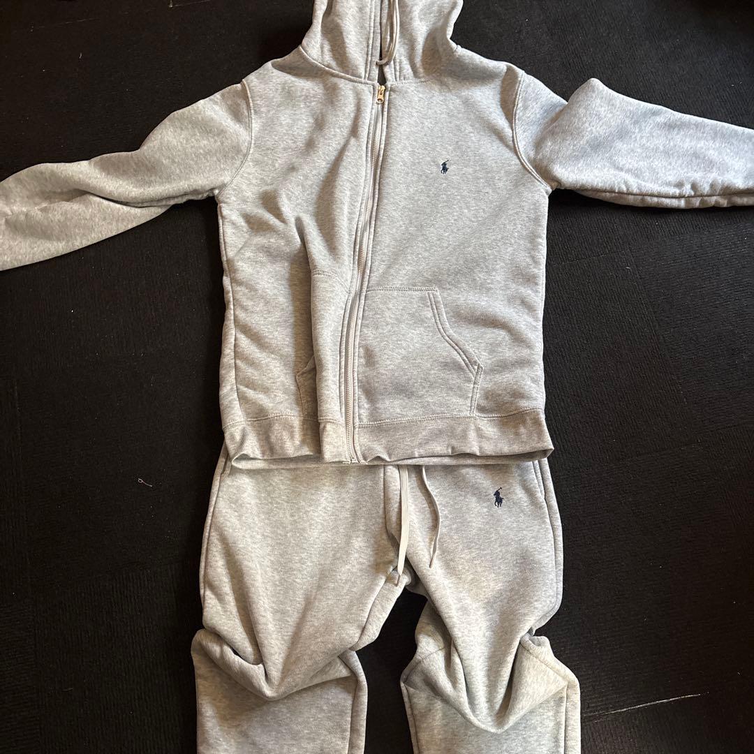 Polo zip up hoodie gray セットアップ