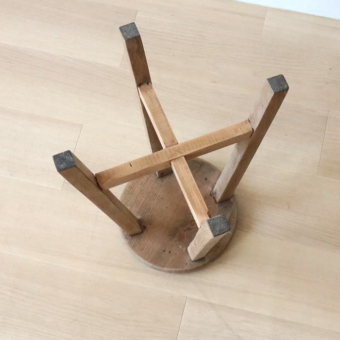 Cアンティーク 木製 無塗装 無垢材 丸スツール 古家具 ナラ ブナ