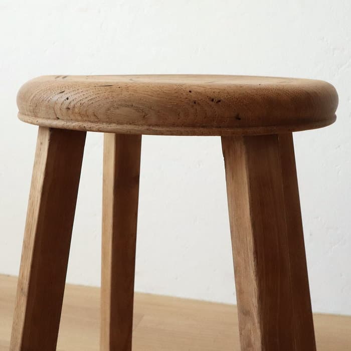 Cアンティーク 木製 無塗装 無垢材 丸スツール 古家具 ナラ ブナ