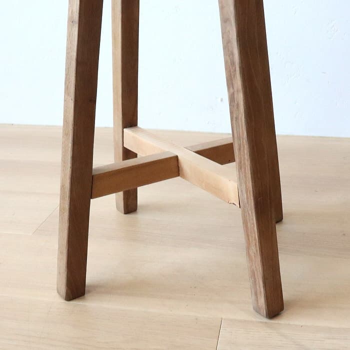 Cアンティーク 木製 無塗装 無垢材 丸スツール 古家具 ナラ ブナ