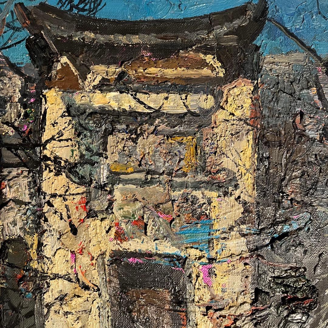 ★真作★ 文勝(ウンシュン) 門 油絵 額付き 貴重作品