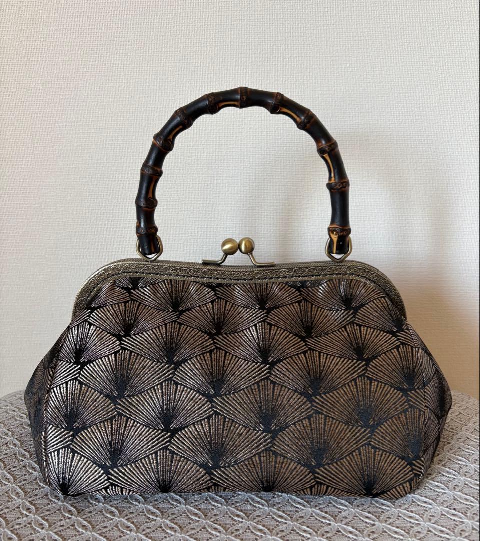❤️着物お出かけバンブーbag松葉文様　gold✖️black