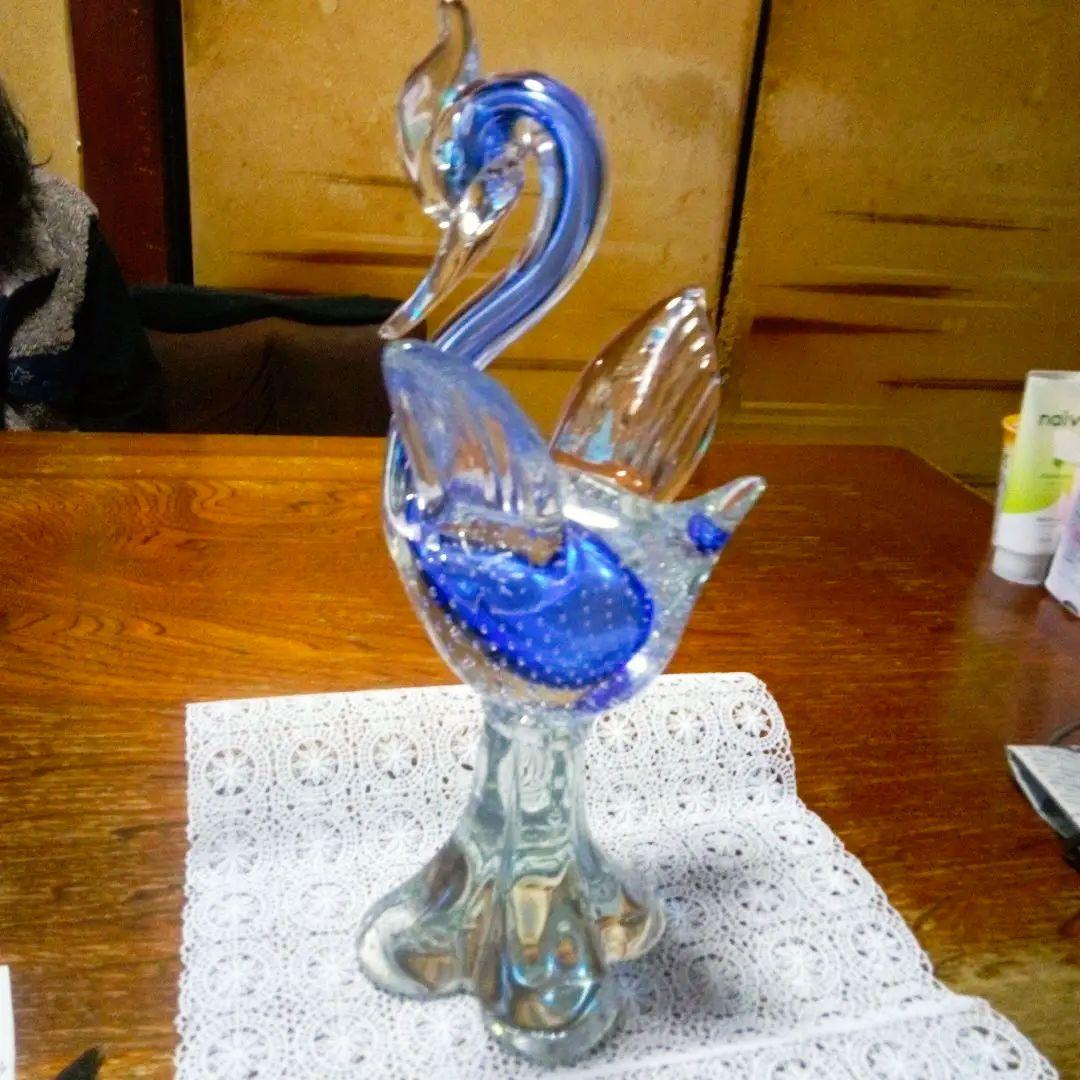 イタリア*ムラーノ島の青い鳥の置物稀少価値マルチバブル製法