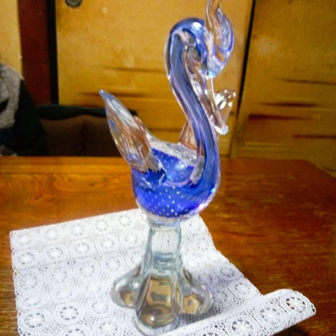 イタリア*ムラーノ島の青い鳥の置物稀少価値マルチバブル製法