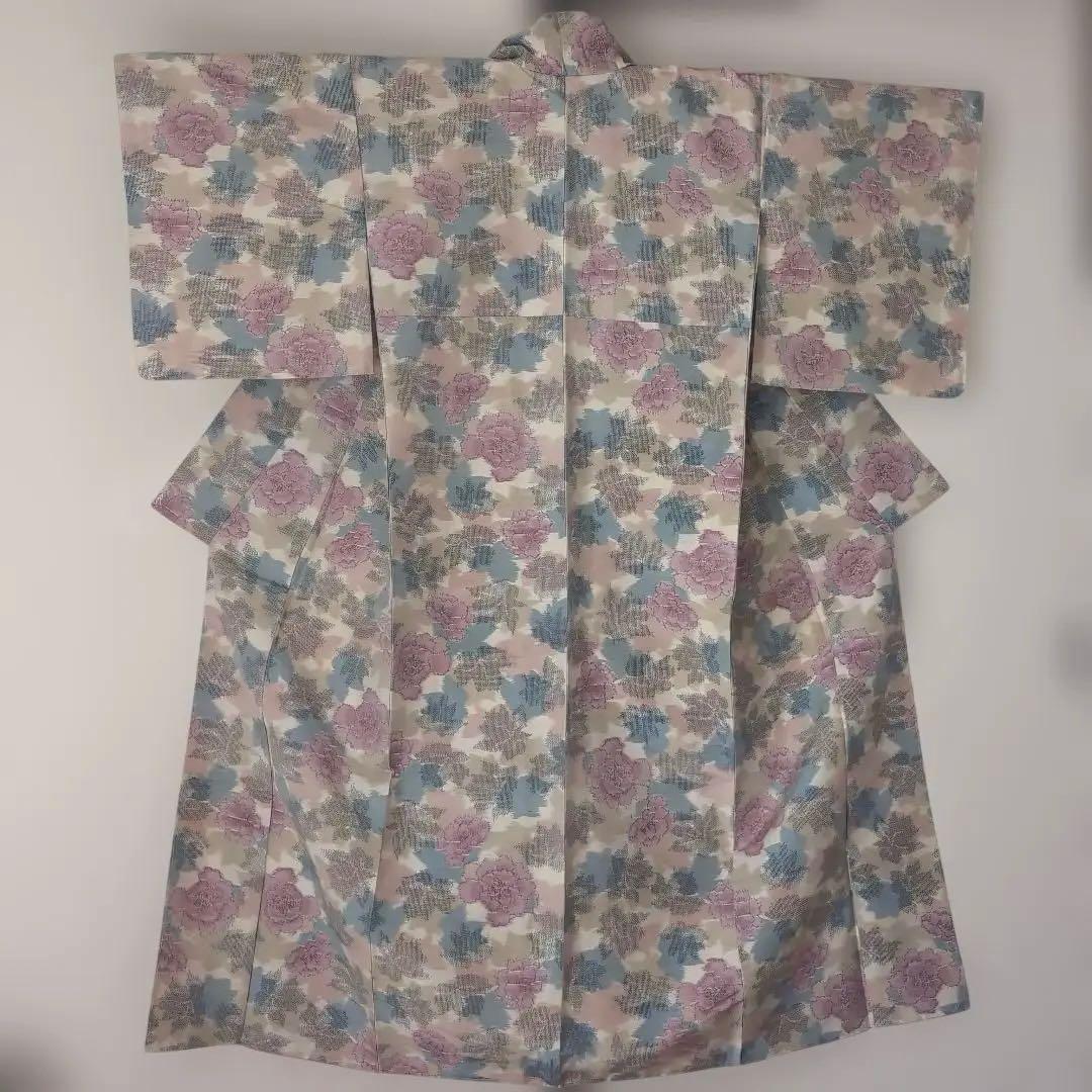 【三花】未使用品　十日町紬　袷　正絹　美品　アンティーク　着物　リユース