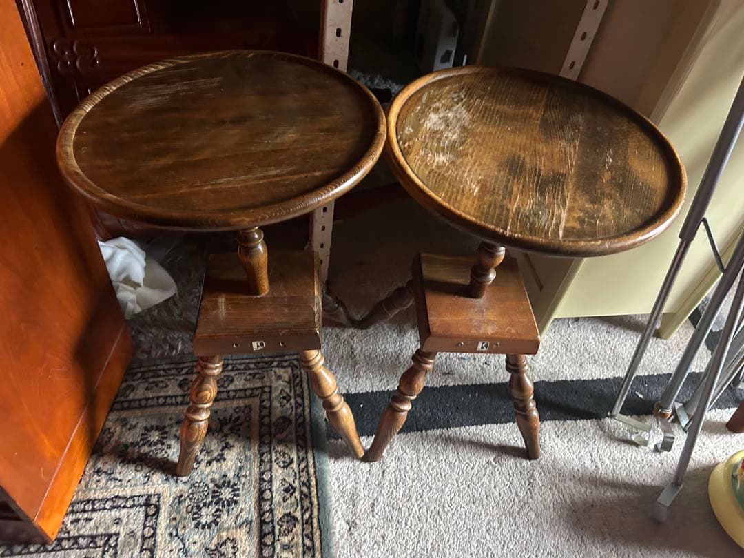 キツツキ　木製サイドテーブル2点セット