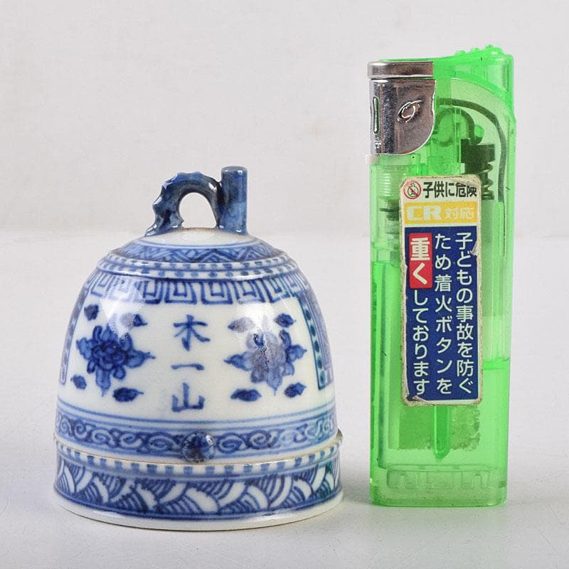 九谷焼　九谷清々軒　矢口永寿造　染付　花文　鐘香合　共箱　V　R9194