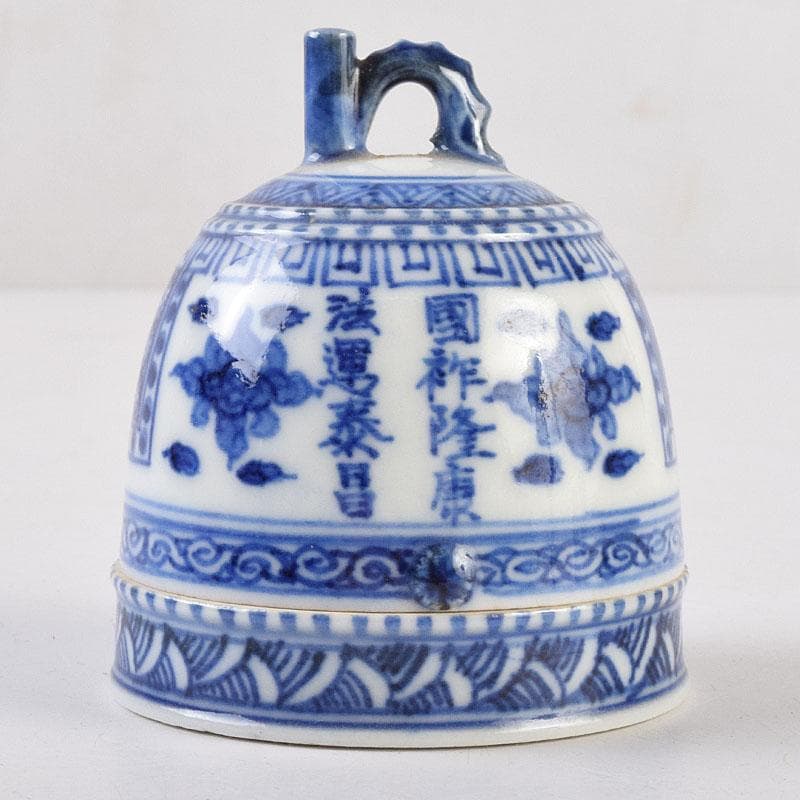 九谷焼　九谷清々軒　矢口永寿造　染付　花文　鐘香合　共箱　V　R9194