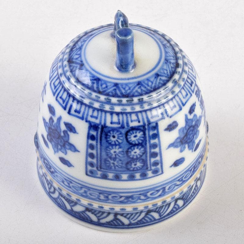 九谷焼　九谷清々軒　矢口永寿造　染付　花文　鐘香合　共箱　V　R9194