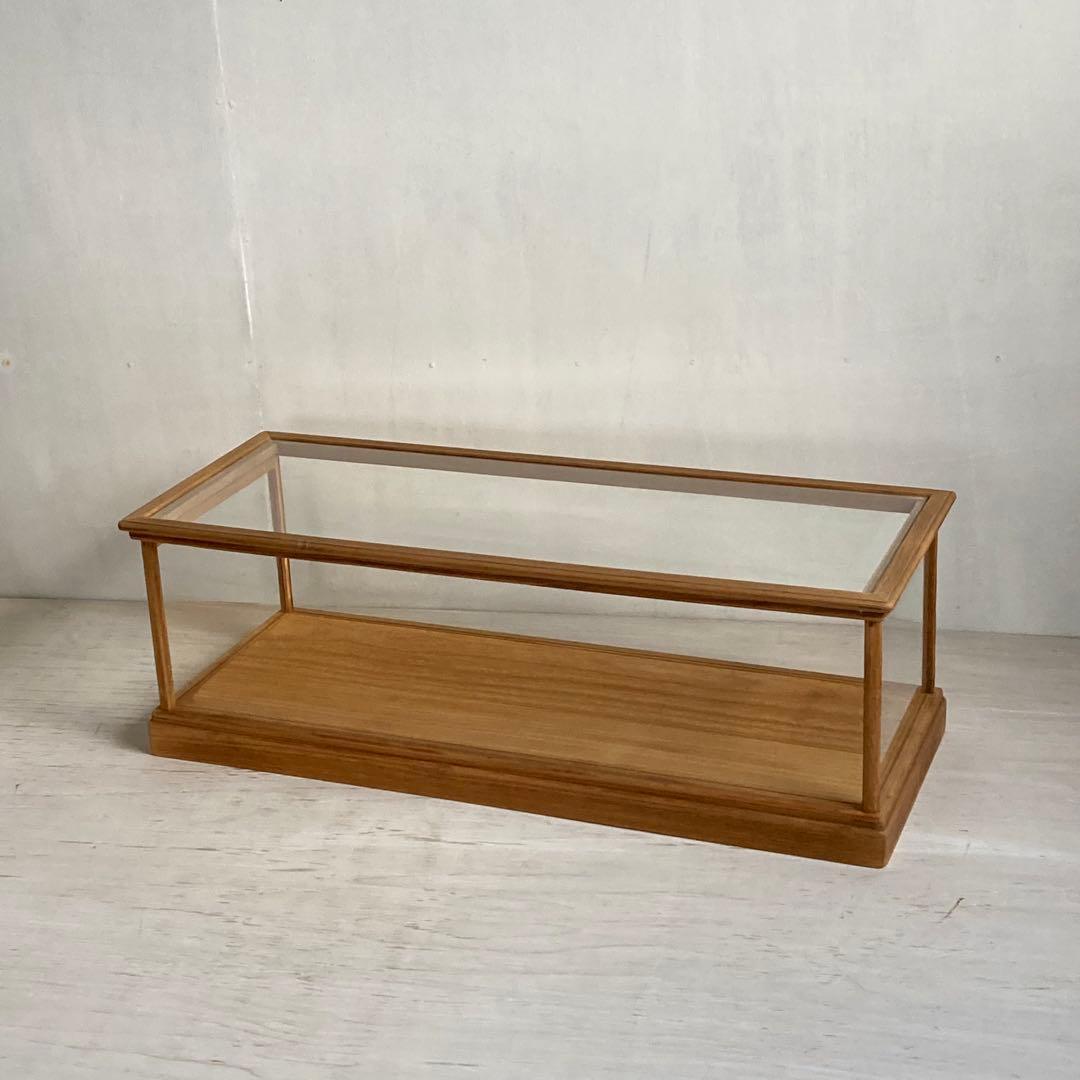 古い木製ガラスケース 横長 ショーケース オープンタイプ