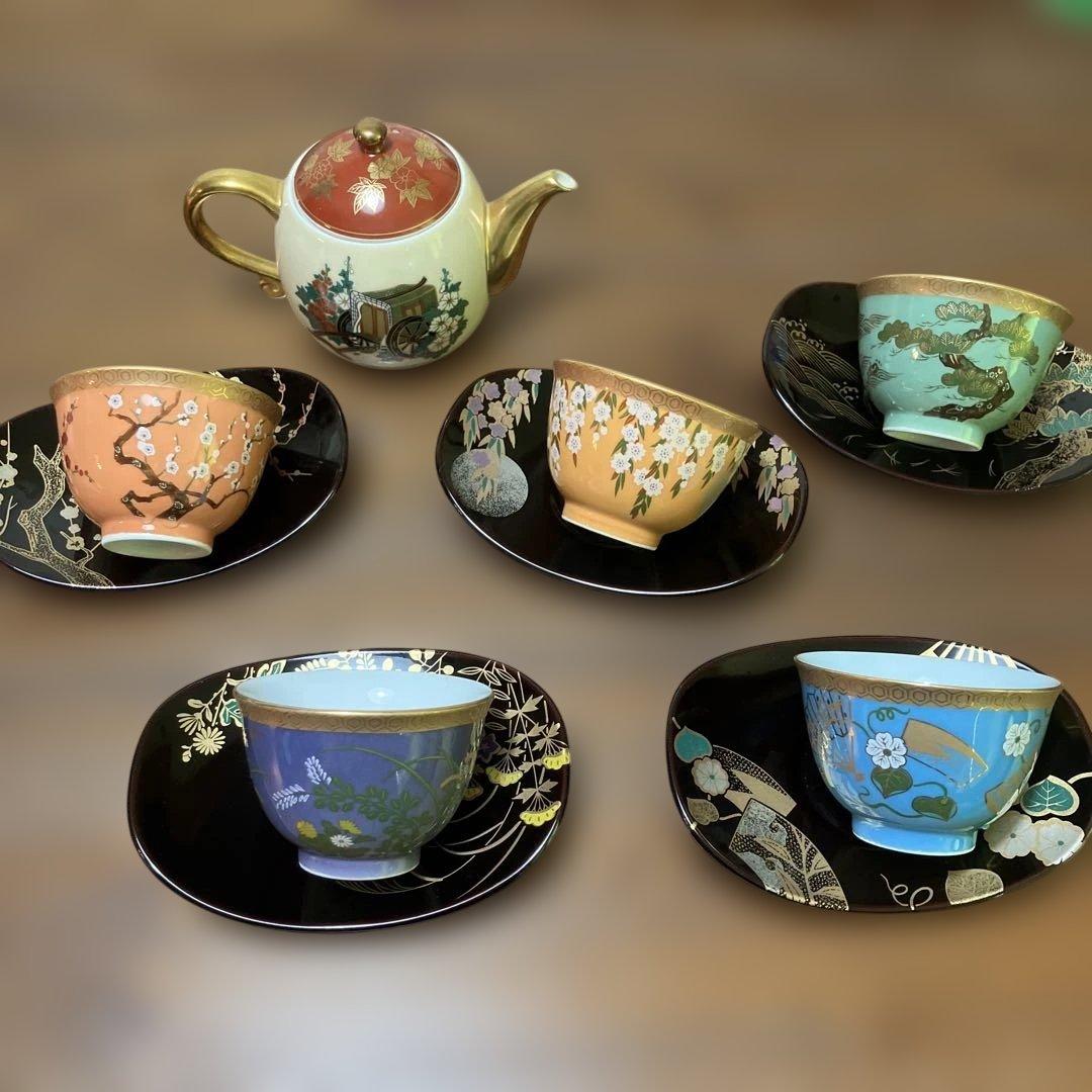 源氏物語　茶道具セット 急須と茶碗5個　清兵衛窯