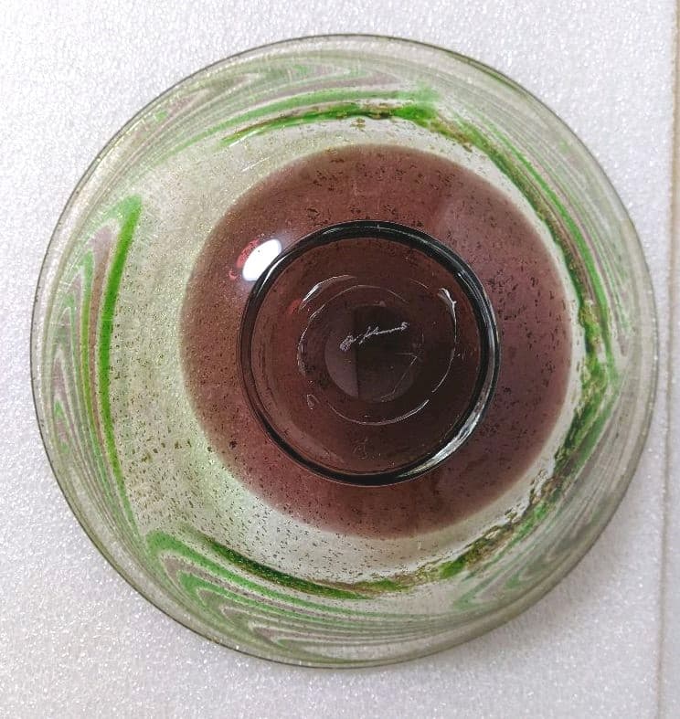 作家物 小西 晃 ガラス工芸 大鉢 吹きガラス 金彩