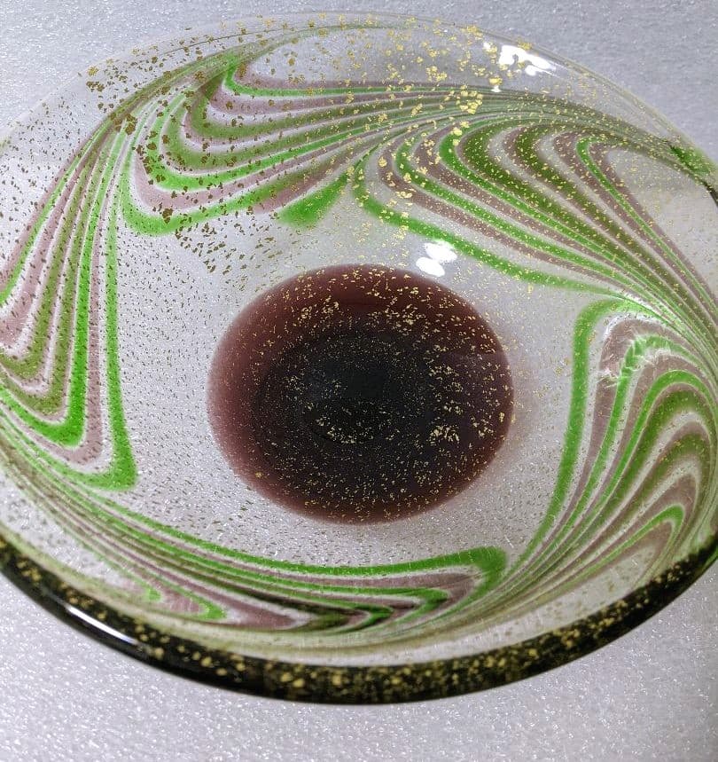 作家物 小西 晃 ガラス工芸 大鉢 吹きガラス 金彩