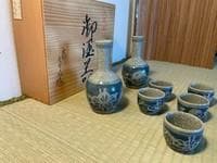 伊万里焼梅散酒器揃 徳利 お猪口 （太郎左右エ門 手書き 貫入）