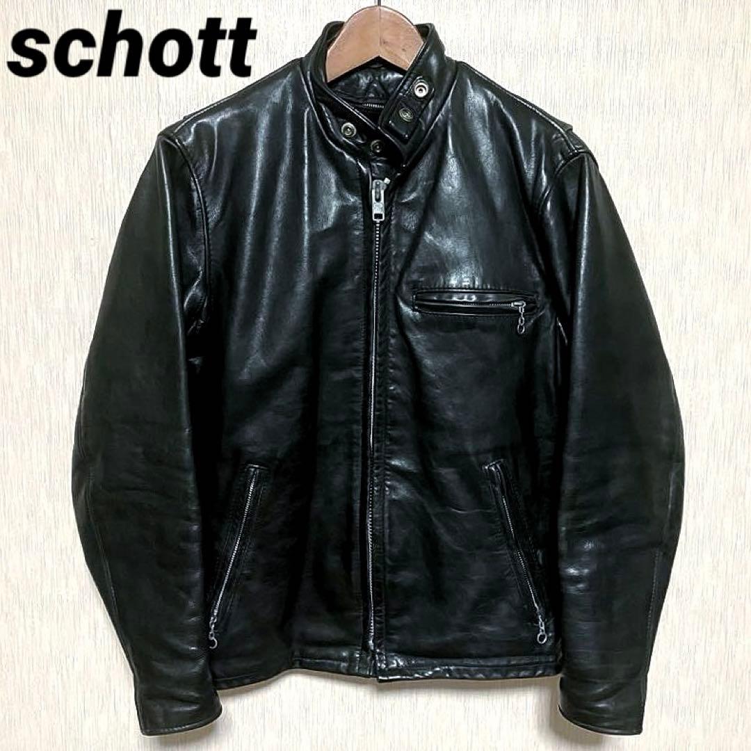ボアライナー付 schott ショット 141 立襟黒革シングルライダース 34