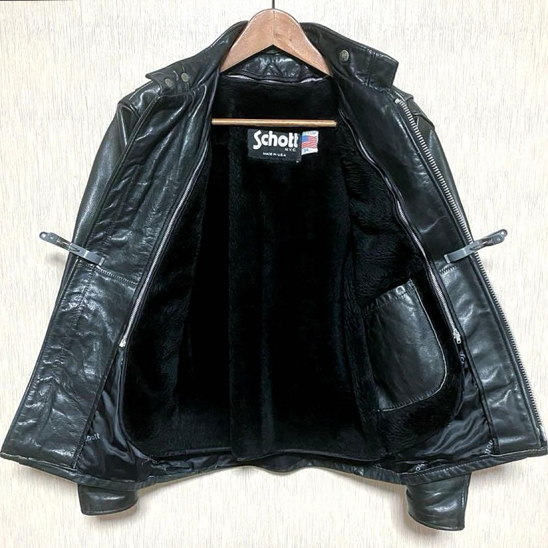 ボアライナー付 schott ショット 141 立襟黒革シングルライダース 34