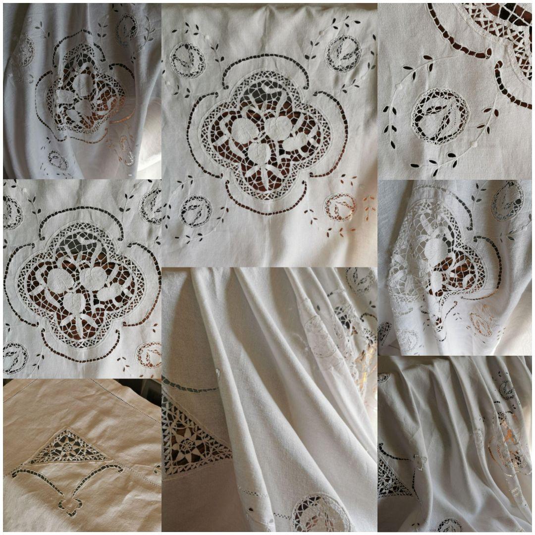 イタリアアンティーク フルーツボビンレース刺繍 ニードルワーク大判クロスカーテン