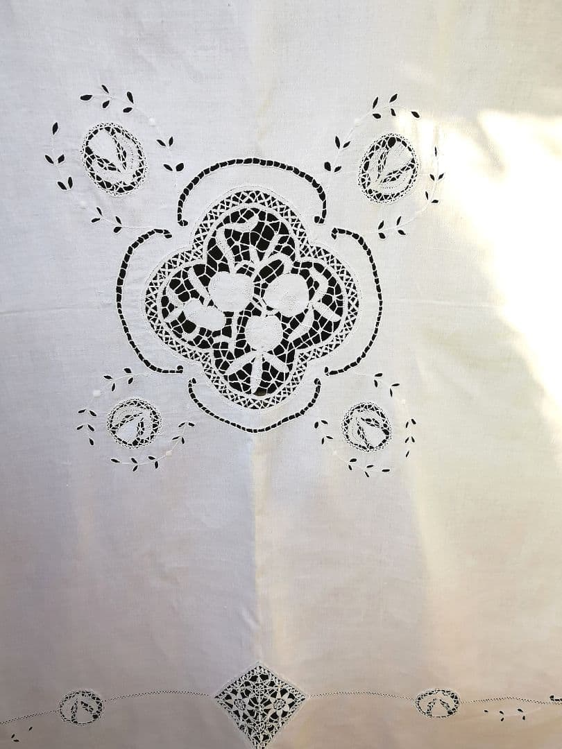 イタリアアンティーク フルーツボビンレース刺繍 ニードルワーク大判クロスカーテン