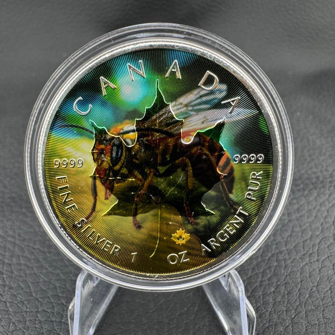 世界100枚限定！ メイプルリーフ 銀貨 カラー スズメバチ 森の自然融和