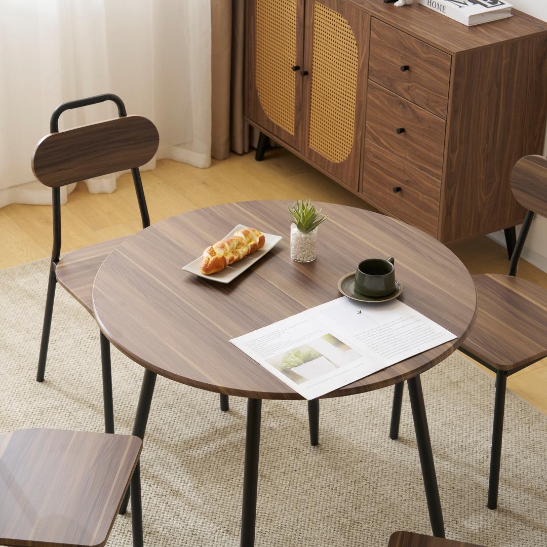 在庫一掃セール！4人掛けダイニング 5点セット　円型　コンパクト　BROWN