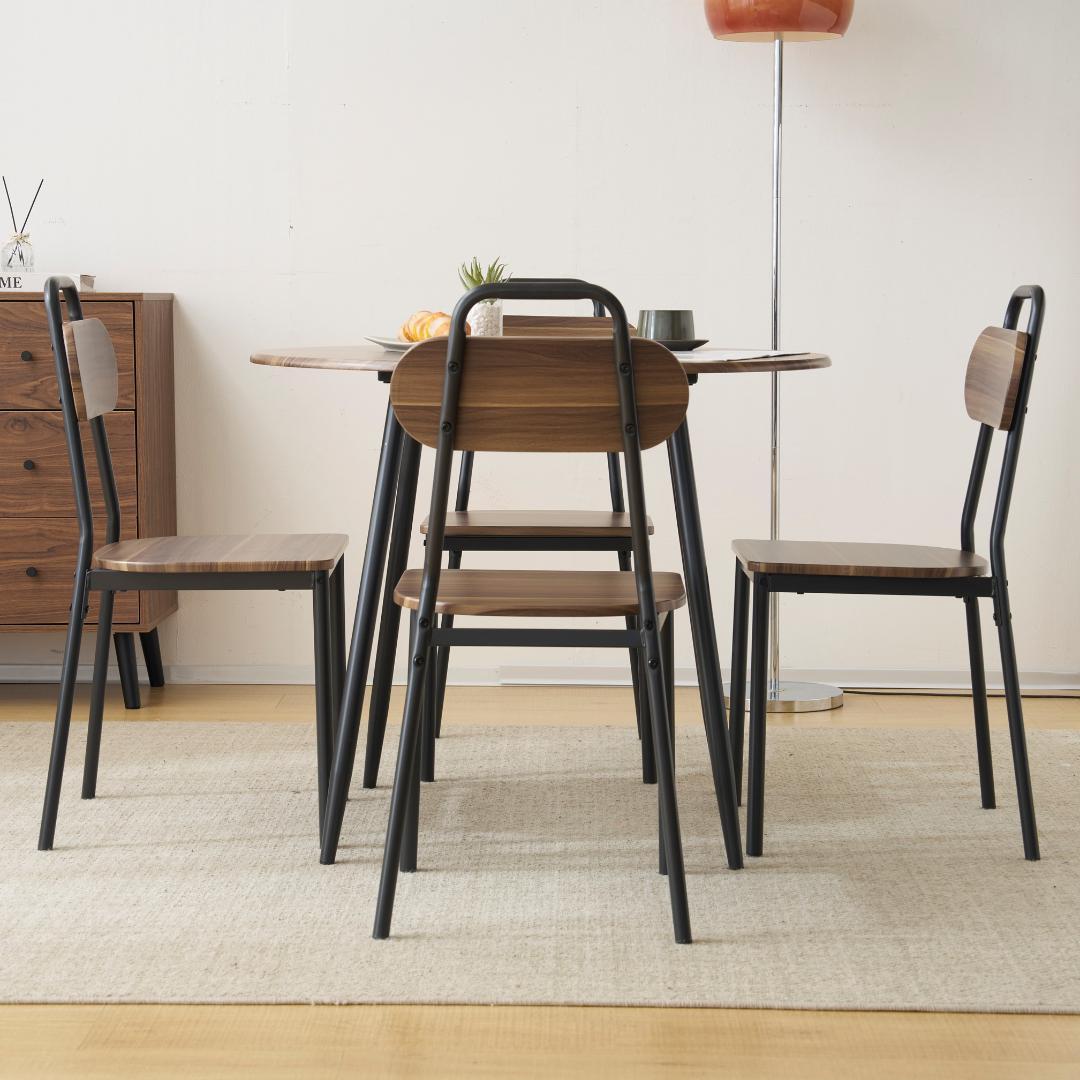 在庫一掃セール！4人掛けダイニング 5点セット　円型　コンパクト　BROWN