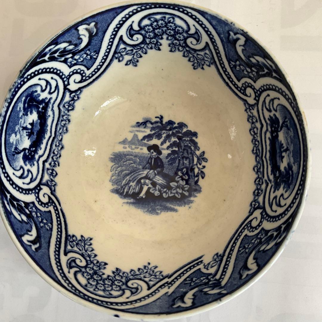 オランダ銅版小鉢染付人物風景文小鉢(デルフトか？) 18世紀後半〜19世紀前半頃