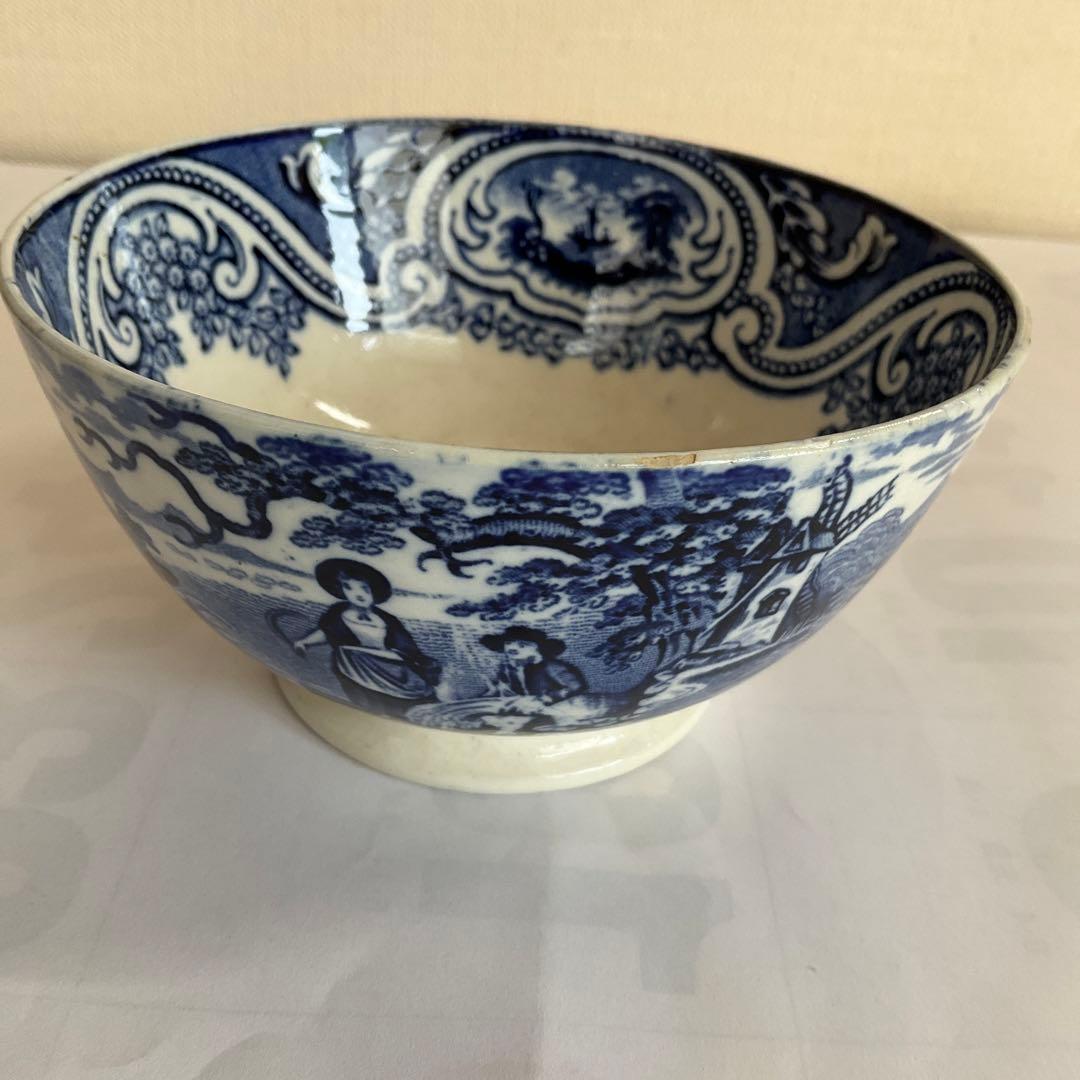 オランダ銅版小鉢染付人物風景文小鉢(デルフトか？) 18世紀後半〜19世紀前半頃