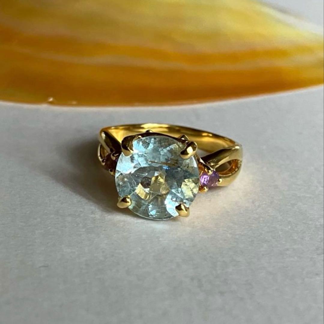 4.5ct アクアマリン・アメジストリング・指輪シルバー K18金YGゴールド