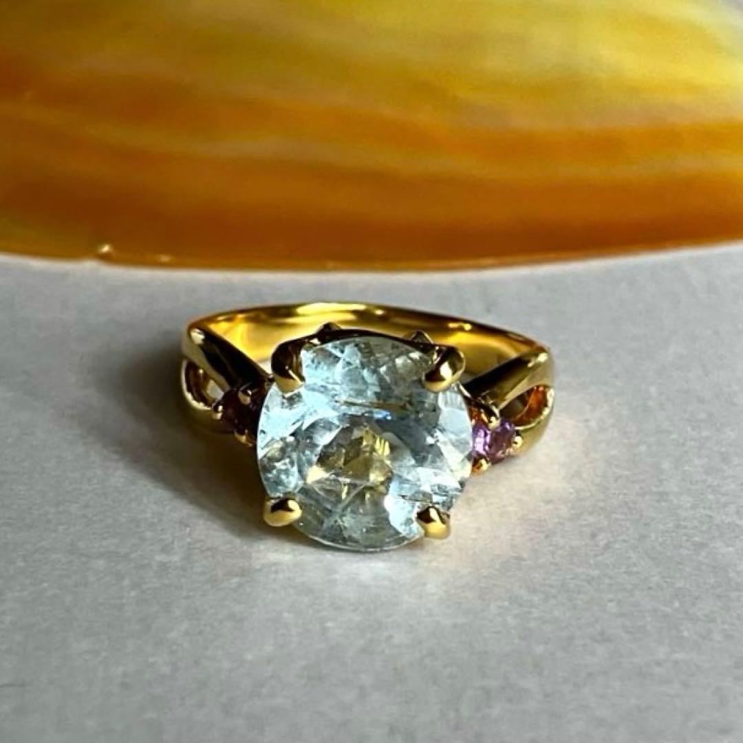 4.5ct アクアマリン・アメジストリング・指輪シルバー K18金YGゴールド