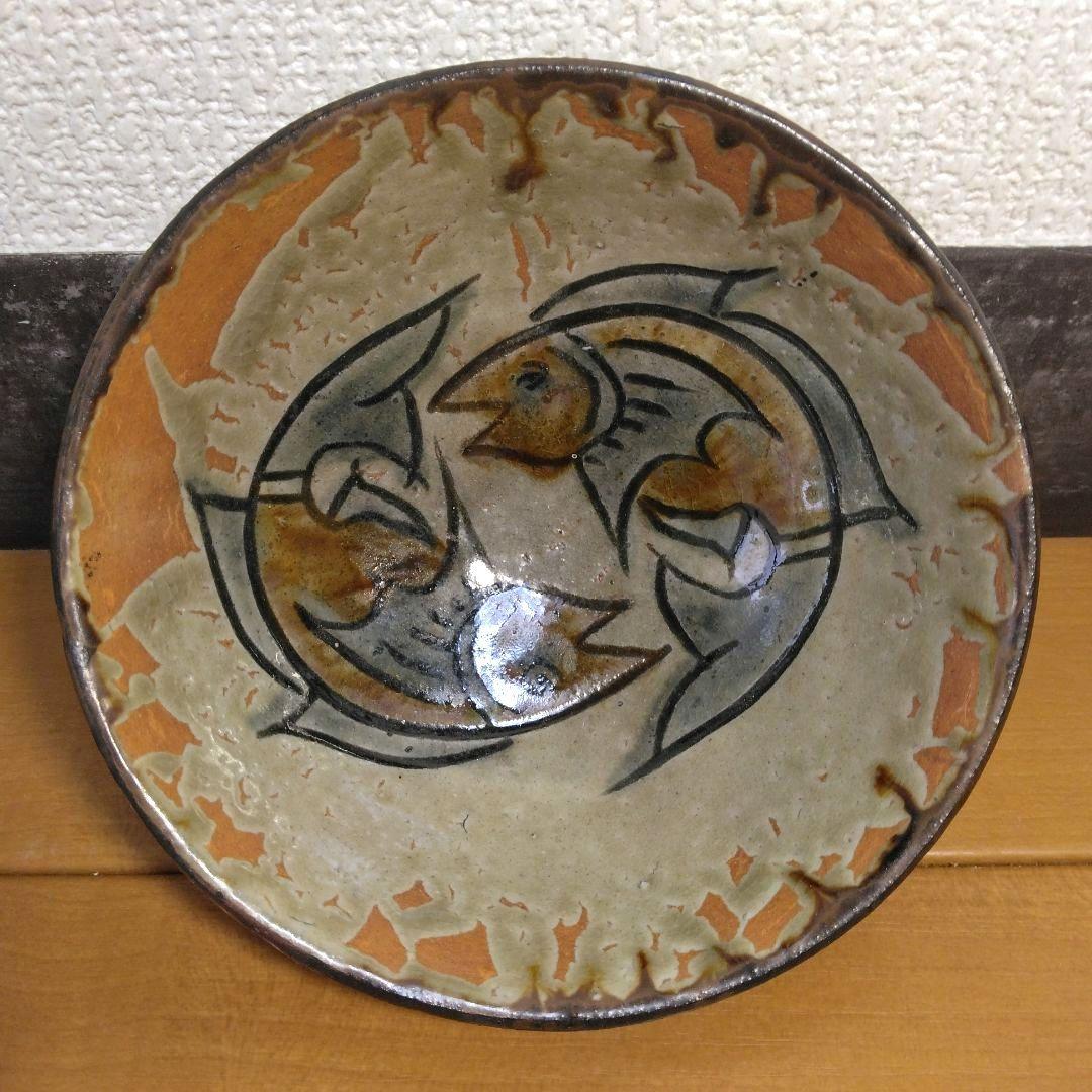 人間国宝 金城次郎 壷屋焼マカイ 栞 共箱 無傷 壺屋焼 やちむん 笑魚2匹