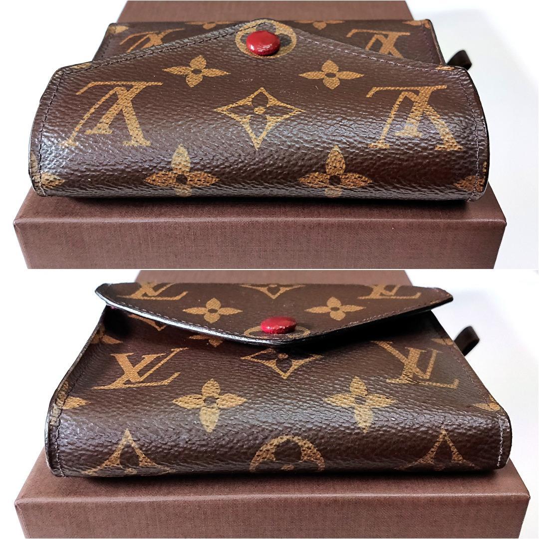 美品★箱＆袋★ルイヴィトン モノグラム ヴィクトリーヌ★フューシャ★3つ折り財布