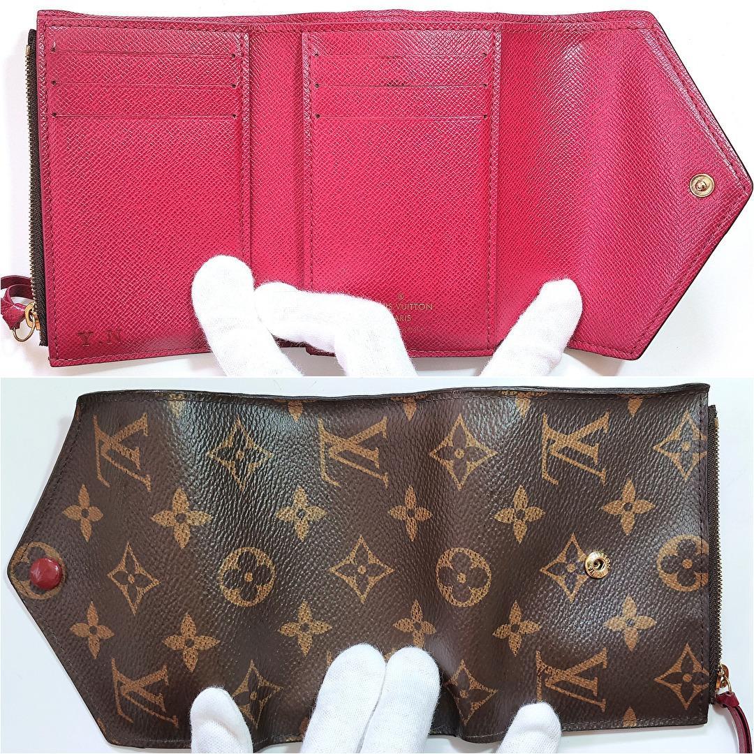 美品★箱＆袋★ルイヴィトン モノグラム ヴィクトリーヌ★フューシャ★3つ折り財布
