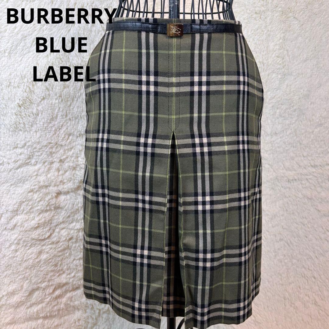 ★BURBERRY BLUE LABEL★S★グリーンチェックスカート★金ロゴ★