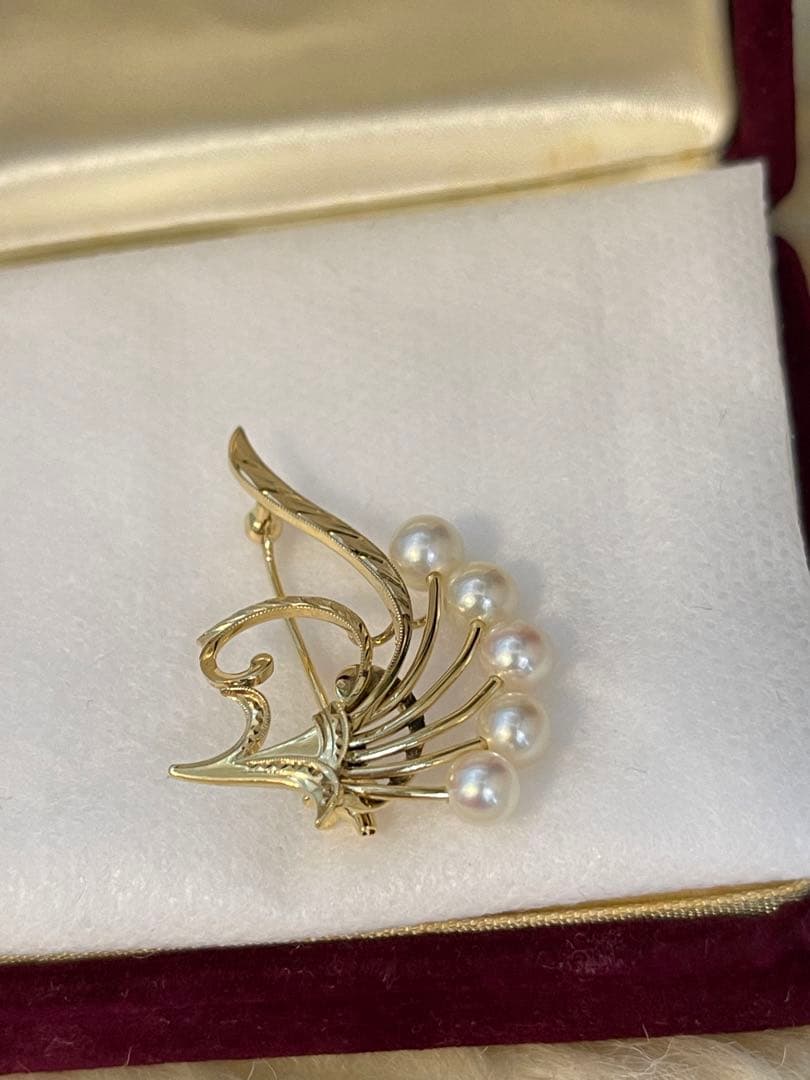 ミキモトMIKIMOTO パール K14 ゴールド　ブローチ