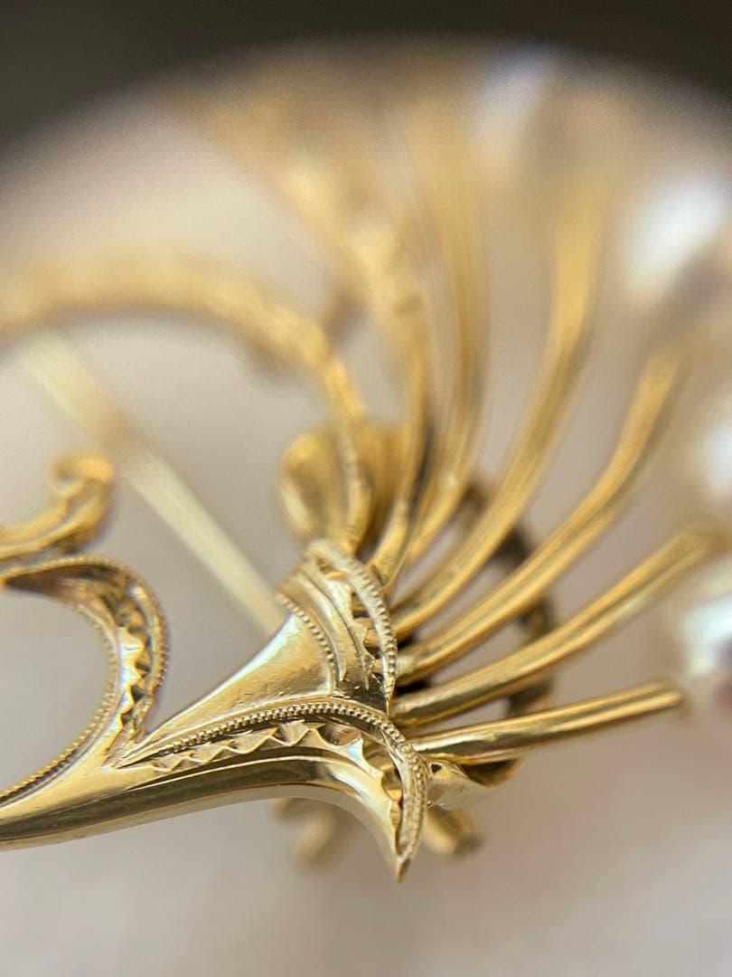 ミキモトMIKIMOTO パール K14 ゴールド　ブローチ