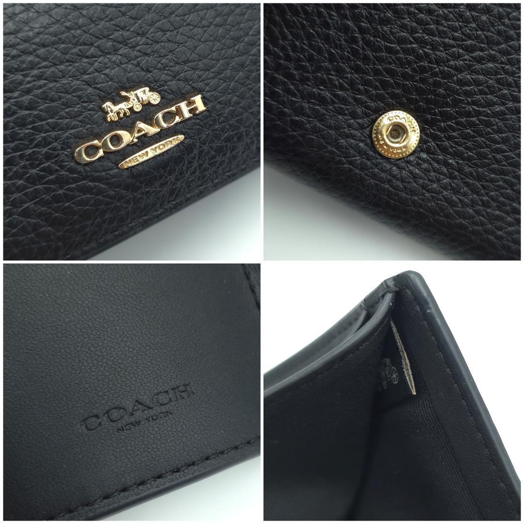 未使用級 COACH コーチ Wホック 三つ折り財布 レディース ブラック レザ