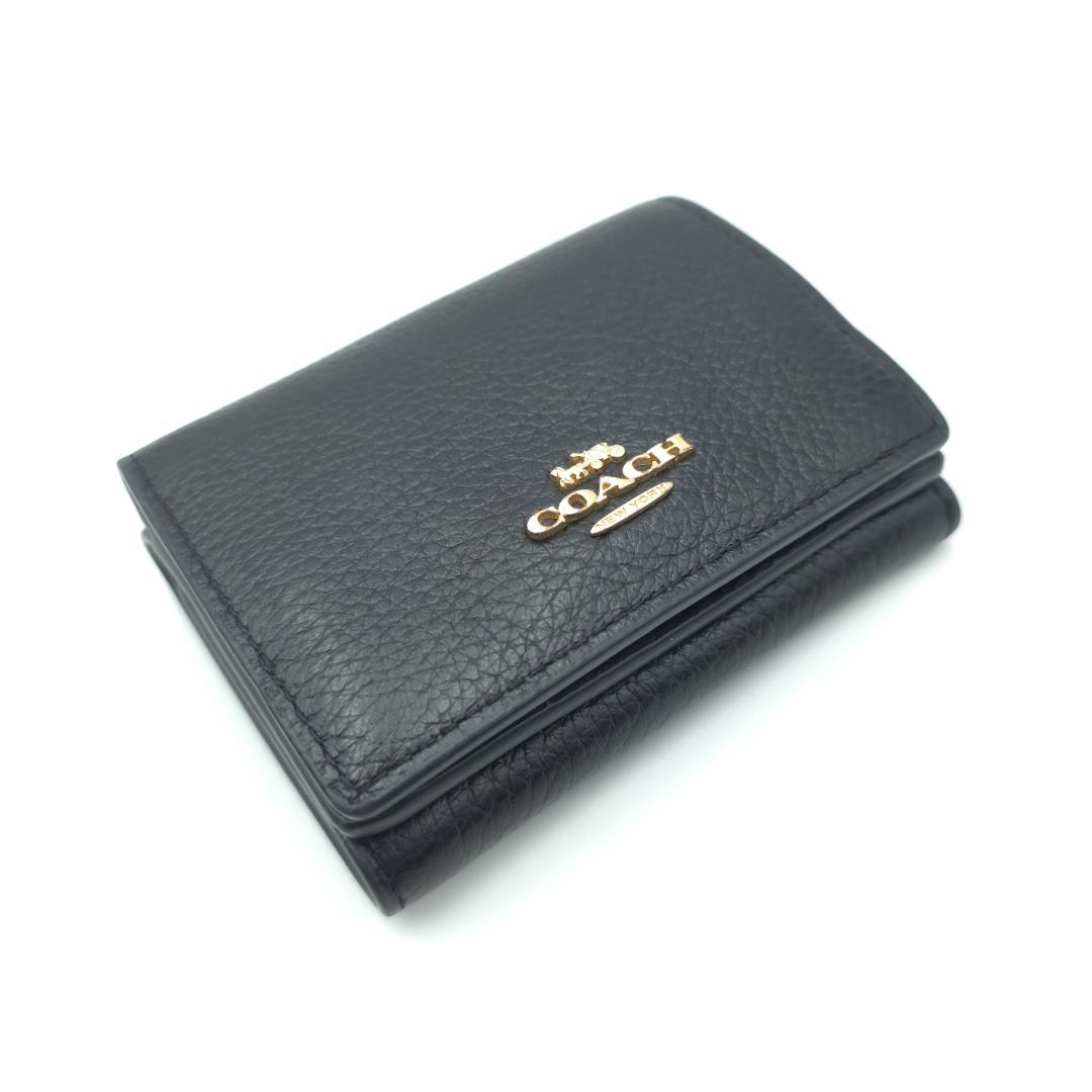 未使用級 COACH コーチ Wホック 三つ折り財布 レディース ブラック レザ