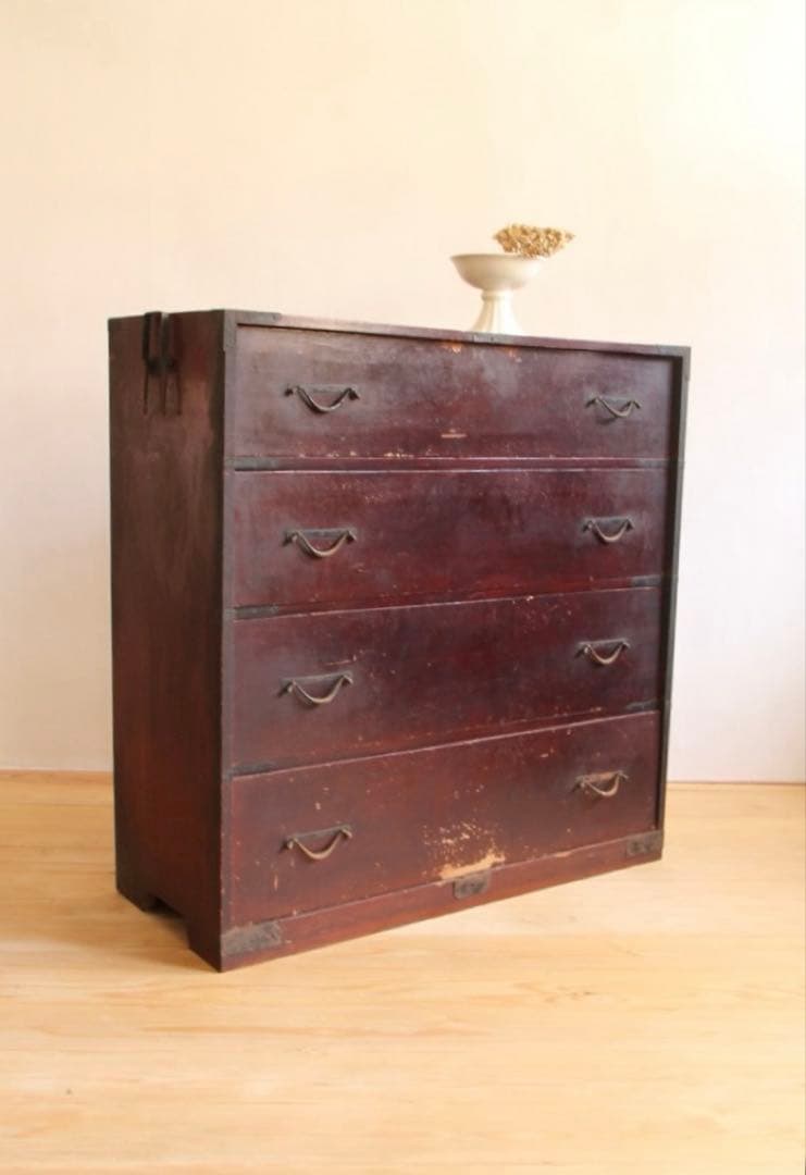 和箪笥　タンス　4段　ブラウン　古道具　古家具　ビンテージ　アンティーク